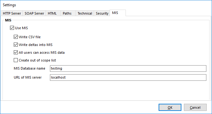 Settings: MIS